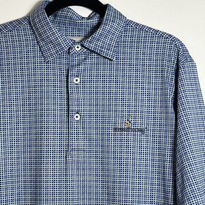 Donald Ross Polo Shirt Sz M Blue Green Geometric Windowpane Plaid Performance
